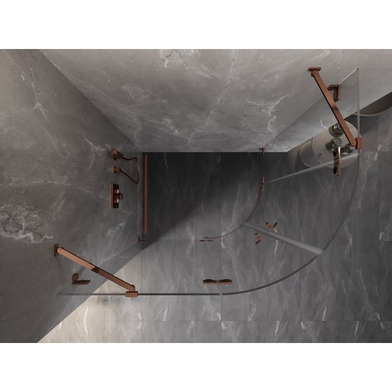 Mexen Lunar pusapvalė pakreipiama kairė kabina, 90 x 80 cm, permatoma, rožinis auksas - 833-090L-080P-60-00