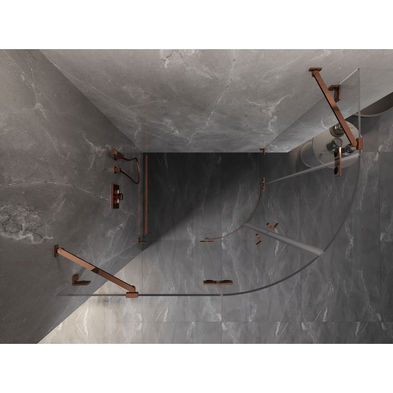 Mexen Lunar pusapvalė kairioji dušo kabina 100 x 90 cm, permatoma, rožinis auksas - 833-100L-090P-60-00