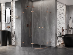 Mexen Lunar pusapvalė dušo kabina, atidaroma kairė, 100 x 80 cm, skaidri, poliruotas varis - 833-100L-080P-65-00