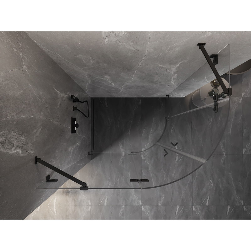 Mexen Lunar pusapvalė kairinė dušo kabina 100 x 80 cm, skaidri, juoda - 833-100L-080P-70-00