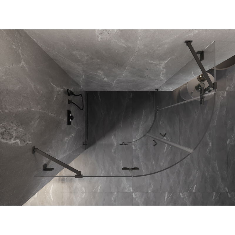 Mexen Lunar pusapvalė dušo kabina, atidaroma kairė 100 x 90 cm, permatoma, tamsaus metalo - 833-100L-090P-95-00