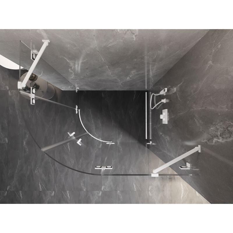 Mexen Lunar pusapvalė dešinės pusės dušo kabina 100 x 90 cm, permatoma, balta - 833-100P-090L-20-00