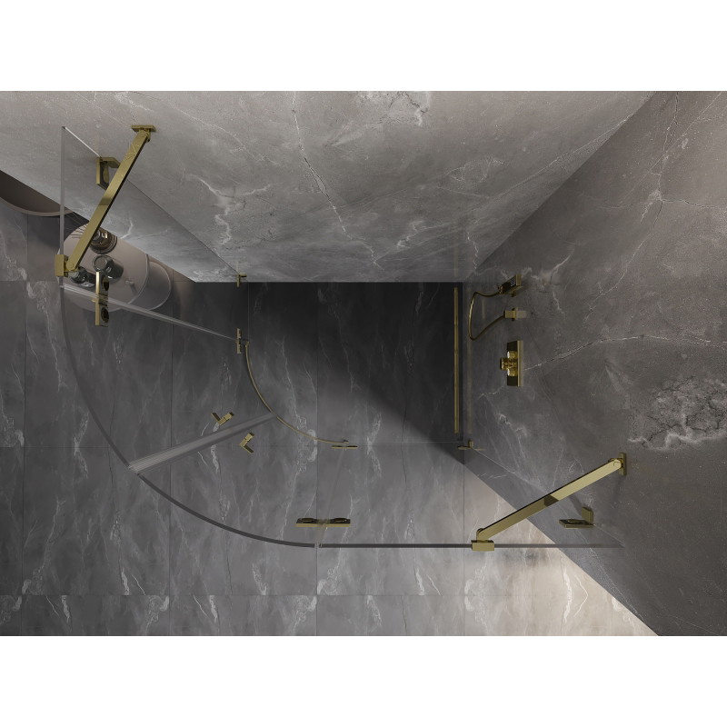 Mexen Lunar pusapvalė dušo kabina su dešininėmis atveriamomis durimis 100 x 70 cm, permatomos, auksinė