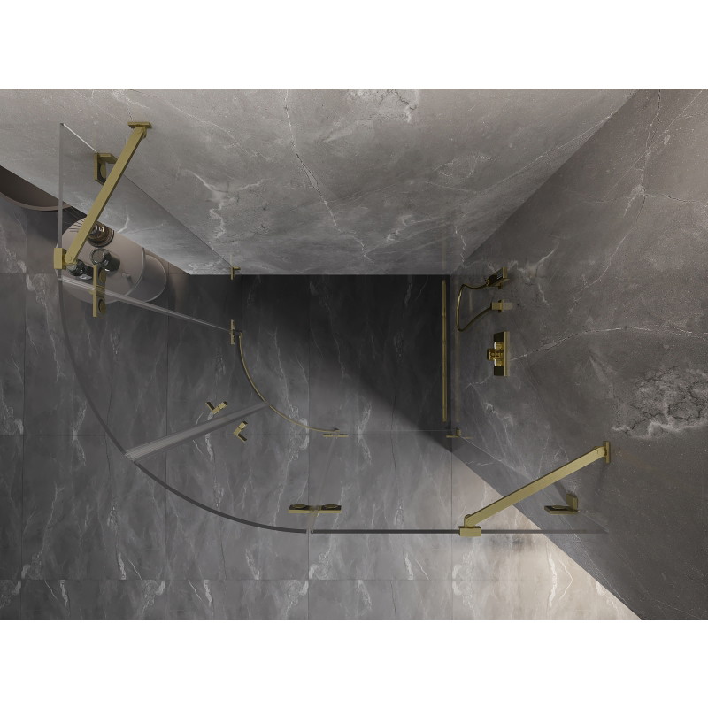 Mexen Lunar dušo kabina pusapvališkai atveriama dešinė 100 x 90 cm, permatoma, auksinės spalvos šlifuota