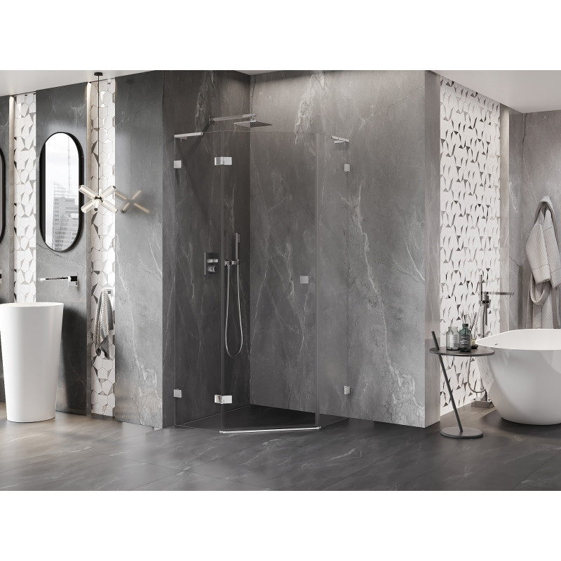 Mexen Lunar L penkiakampė kairinė dušo kabina 90 x 90 cm, permatoma, chromuota - 831L-090L-090P-01-00-L