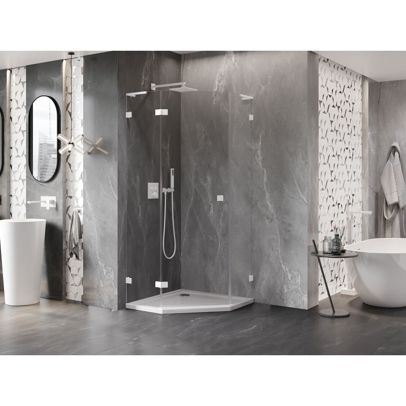 Mexen Lunar L penkiakampė pakabinama dušo kabina, kairė, 80 x 80 cm, skaidri, balta - 831L-080L-080P-20-00-L