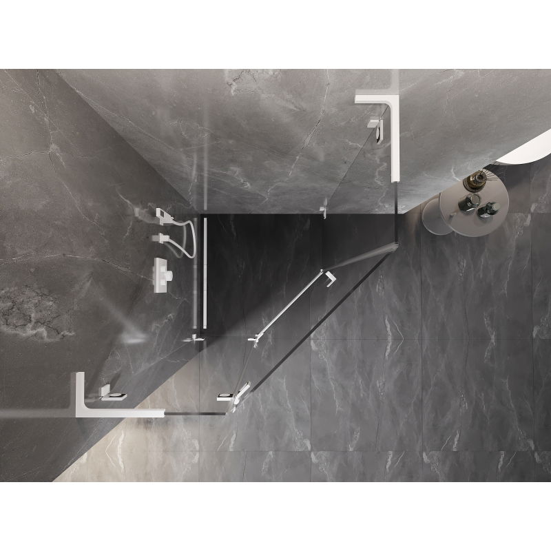 Mexen Lunar L penkiakampė pakabinama dušo kabina, kairė, 80 x 80 cm, skaidri, balta - 831L-080L-080P-20-00-L