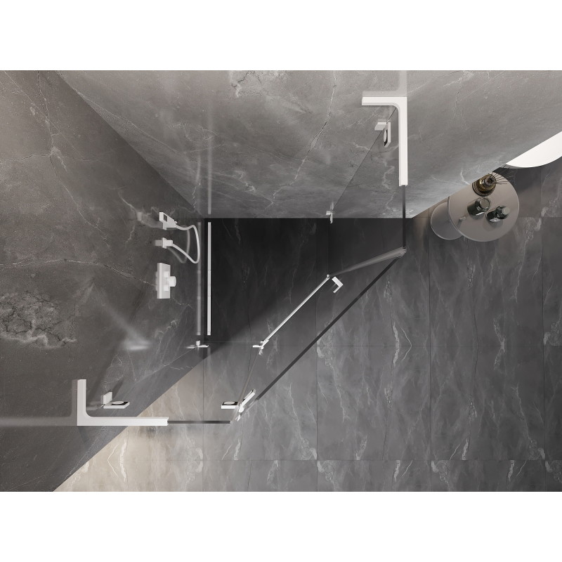 Mexen Lunar L pentagoninė atveriama kairė pusė dušo kabina 90 x 90 cm, permatoma, balta - 831L-090L-090P-20-00-L