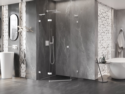 Mexen Lunar L penkiakampė pakreipiama kairioji dušo kabina 100 x 100 cm, permatoma, balta - 831L-100L-100P-20-00-L