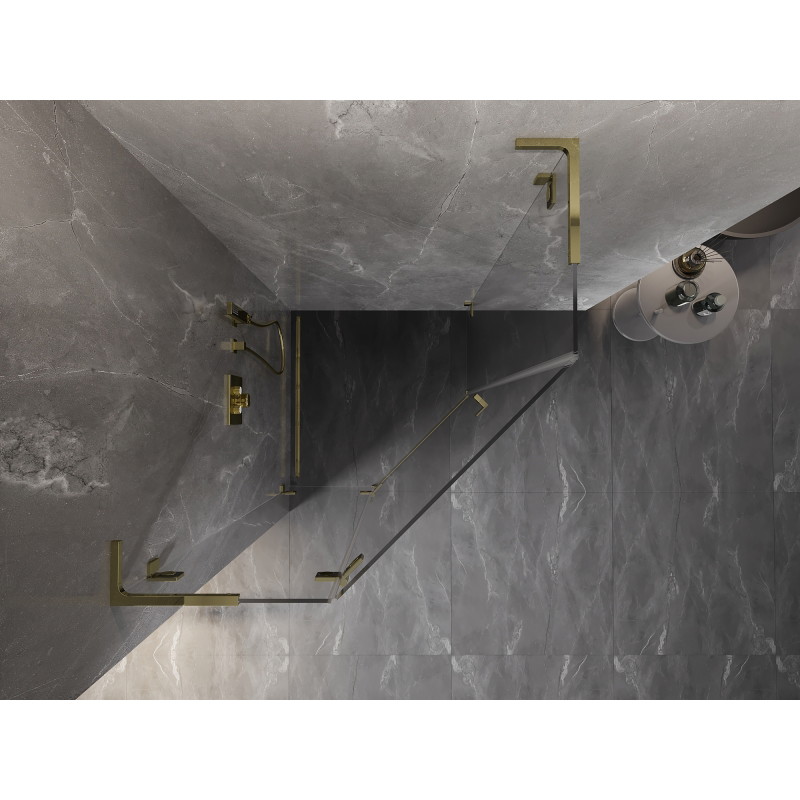 Mexen Lunar L pentakampė kairioji varstoma dušo kabina, 80 x 80 cm, skaidri, auksinė - 831L-080L-080P-50-00-L