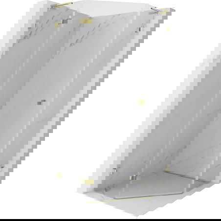 Mexen Lunar L penkiakampė dušo kabina, atidaroma kairinė 90 x 90 cm, skaidri, auksinė - 831L-090L-090P-50-00-L