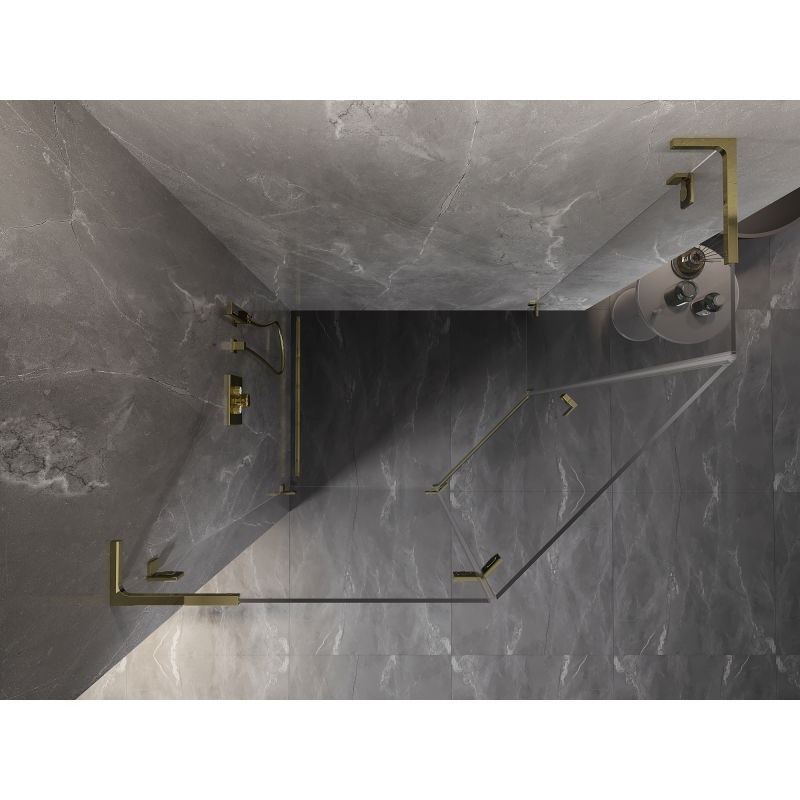 Mexen Lunar L penkiakampė pakreipiama kairė pusės dušo kabina 100 x 90 cm, skaidri, auksinė - 831L-100L-090P-50-00-L