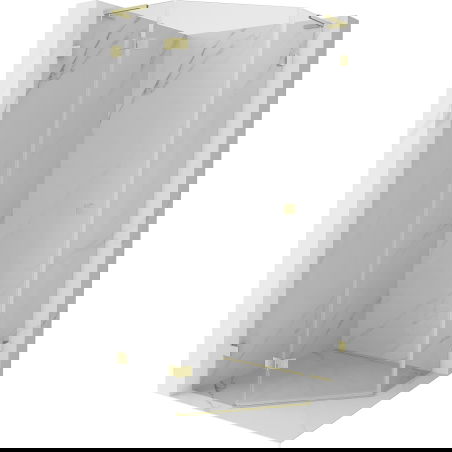 Mexen Lunar L penkiakampė dušo kabina su vyriama kairine durimi 90 x 90 cm, skaidri, auksinė šukuota - 831L-090L-090P-55-00-L