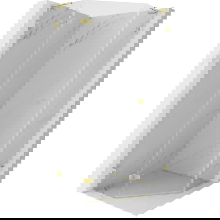 Mexen Lunar L penkiakampė dušo kabina atidaroma kairė 100 x 100 cm, permatoma, auksinė šlifuota - 831L-100L-100P-55-00-L