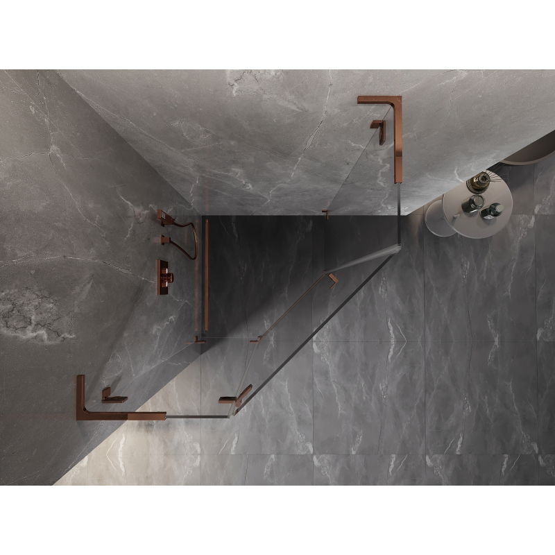 Mexen Lunar L penkiakampė kairinė dušo kabina 90 x 90 cm, skaidri, rožinis auksas - 831L-090L-090P-60-00-L