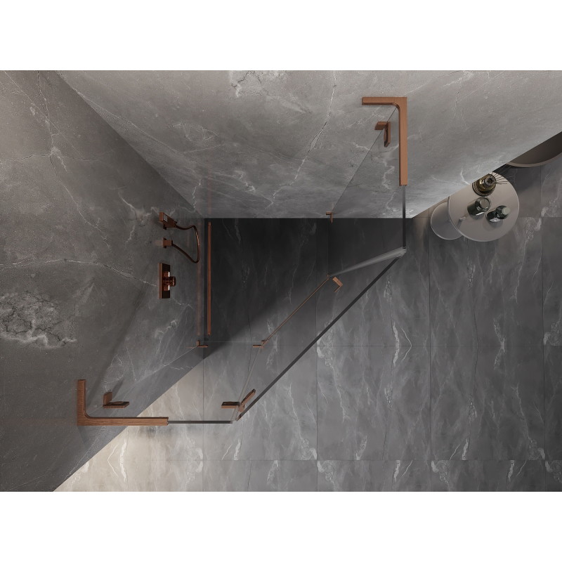 Mexen Lunar L penkiakampė atveriama dušo kabina kairė 80 x 80 cm, permatoma, šlifuota varis - 831L-080L-080P-65-00-L