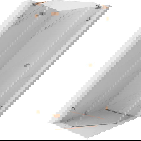 Mexen Lunar L penkiakampė dušo kabina, atidaroma į kairę, 100 x 100 cm, skaidri, šlifuotas varis - 831L-100L-100P-65-00-L