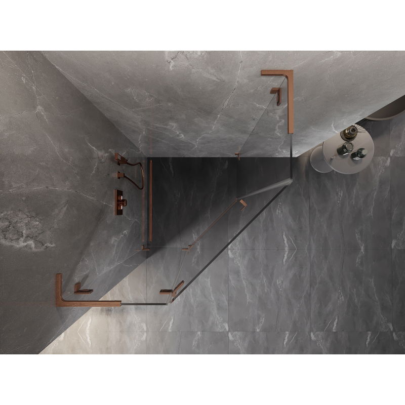 Mexen Lunar L penkiakampė dušo kabina, atidaroma į kairę, 100 x 100 cm, skaidri, šlifuotas varis - 831L-100L-100P-65-00-L