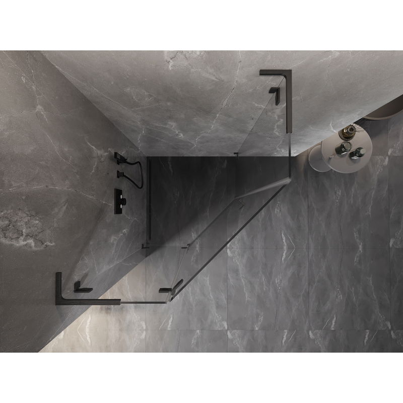 Mexen Lunar L penkiakampė atsidaranti kairinė dušo kabina 90x90 cm, skaidri, šepetėlio pilka - 831L-090L-090P-66-00-L