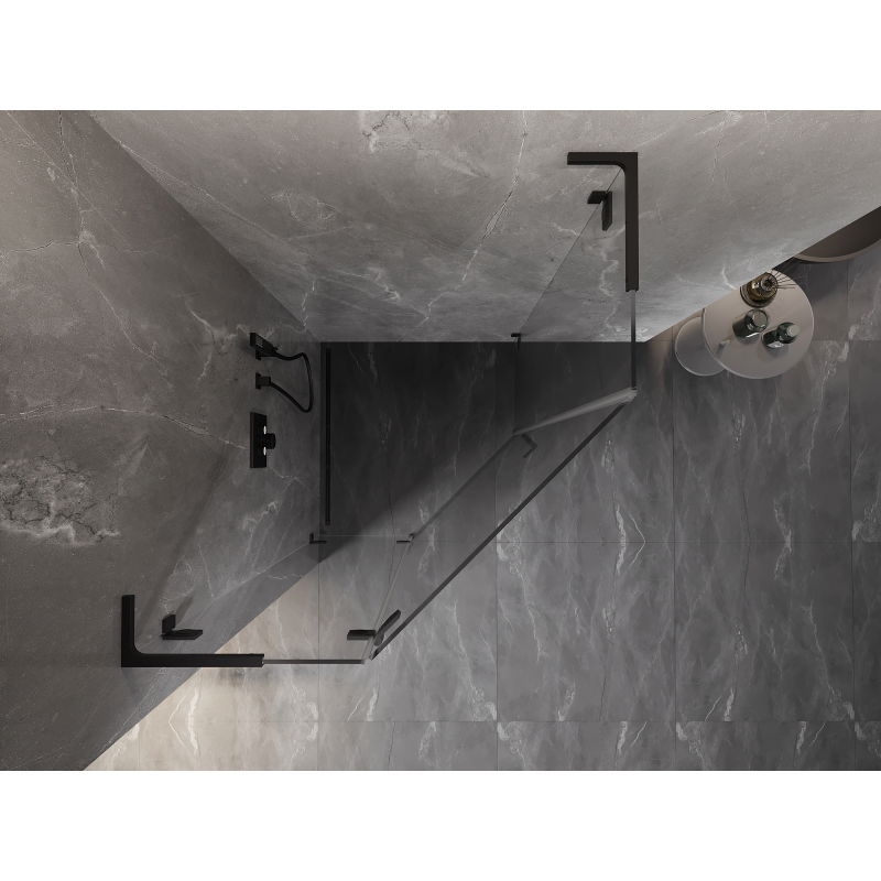 Mexen Lunar L penkiakampė dušo kabina su kairine atveriama durimi 90 x 90 cm, skaidri, juoda - 831L-090L-090P-70-00-L