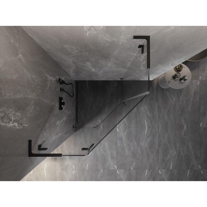 Mexen Lunar L penkiakampė duso kabina su kairine varstoma durimi 100 x 100 cm, permatoma, juoda - 831L-100L-100P-70-00-L