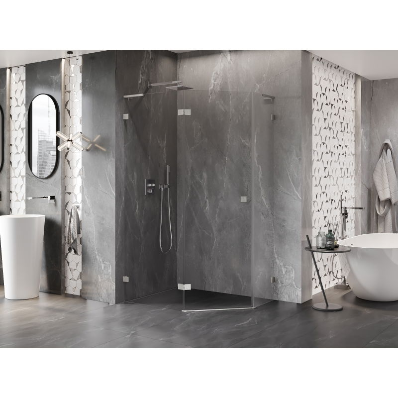 Mexen Lunar L penkiakampė dušo kabina, varstoma kairė 90 x 80 cm, skaidri, šlifuotas nikelis - 831L-090L-080P-97-00-L