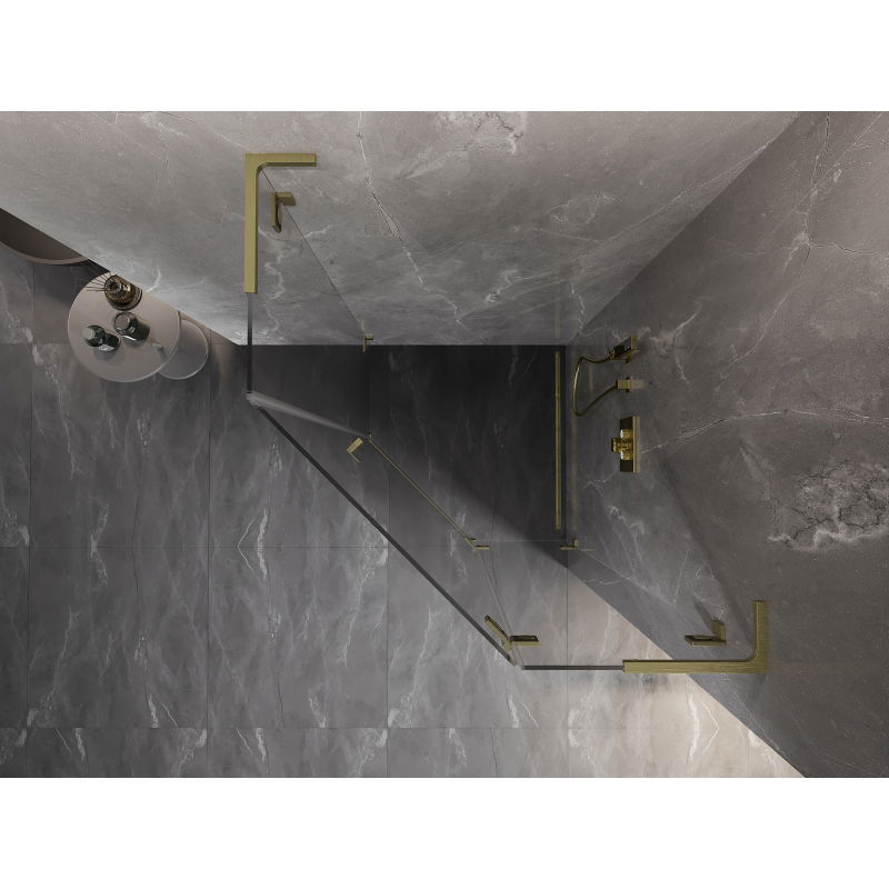 Mexen Lunar L penkiakampė dešinė pusiau atveriama dušo kabina 80 x 80 cm, skaidri, šlifuotas auksas - 831L-080P-080L-55-00-P