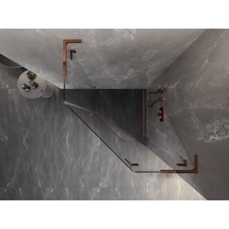 Mexen Lunar L penkiakampė dušo kabina, dešinė, 80 x 80 cm, permatoma, rožinis auksas - 831L-080P-080L-60-00-P