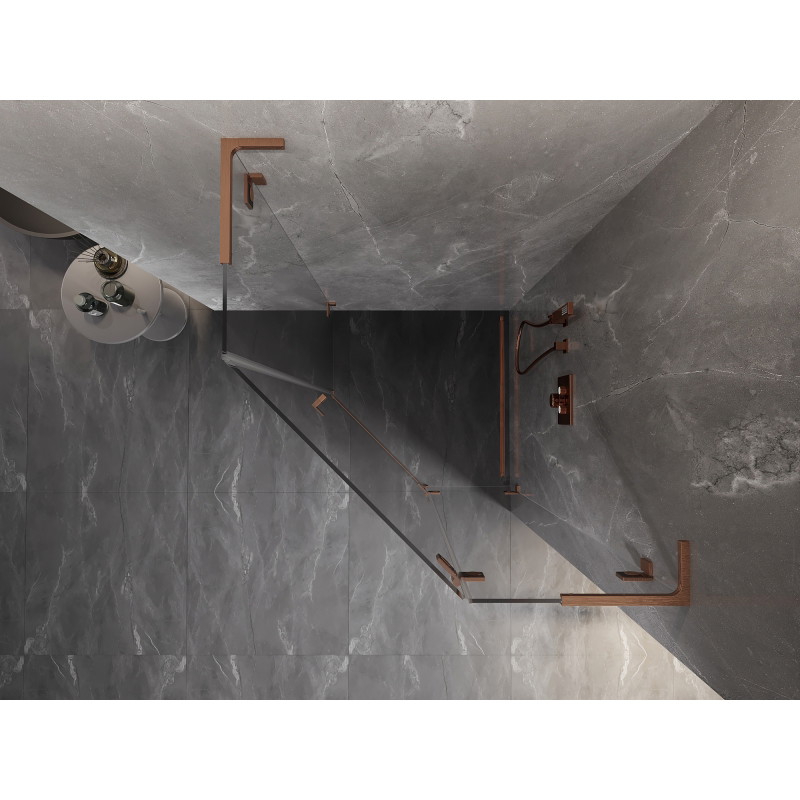 Mexen Lunar L penkiakampė dušo kabina, dešinio darinėjimo 90 x 90 cm, skaidrus, šlifuotas varis - 831L-090P-090L-65-00-P