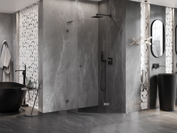 Mexen Lunar L penkiakampė atveriama dešininė dušo kabina 90 x 90 cm, skaidri, „gun metal“ - 831L-090P-090L-95-00-P