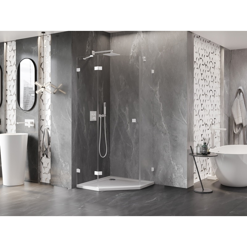 Mexen Lunar dušo kabina penkiakampė atverčiama kairė 80 x 80 cm, permatoma, balta - 831-080L-080P-20-00-L