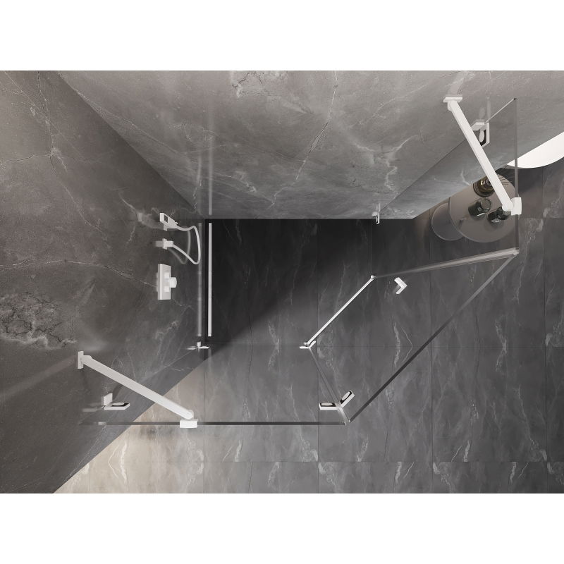 Mexen Lunar penkiakampė dušo kabina su kairinėmis stumdomomis durimis 90 x 80 cm, permatoma, balta - 831-090L-080P-20-00-L