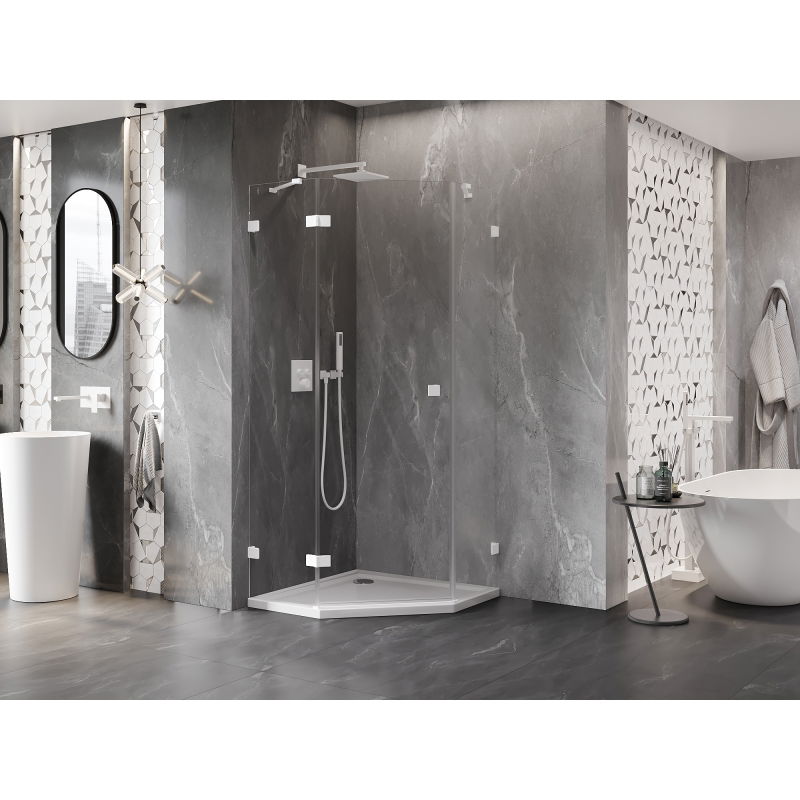 Mexen Lunar penkiakampė dušo kabina, atidaroma kairė pusė 90 x 90 cm, permatoma, balta - 831-090L-090P-20-00-L