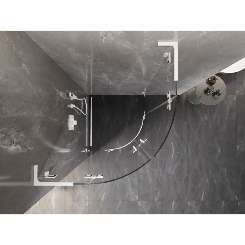 Mexen Lunar L pusapvalė dušo kabina, atveriama 80 x 80 cm, permatoma, balta - 833L-080L-080P-20-00