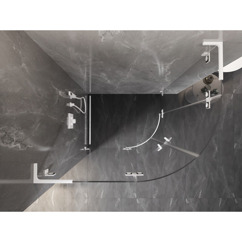 Mexen Lunar L pusapvalė dušo kabina, atidaroma kairėn, 100 x 90 cm, skaidri, balta - 833L-100L-090P-20-00