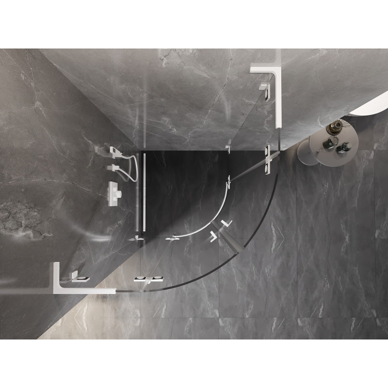 Mexen Lunar L dušas kabina pusapvalė atidaroma 100 x 100 cm, skaidri, balta - 833L-100L-100P-20-00