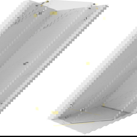 Mexen Lunar penkiakampė kairioji atverčiama dušo kabina 90 x 90 cm, skaidri, auksinė - 831-090L-090P-50-00-L