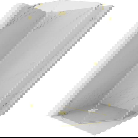 Mexen Lunar penkiakampė dušo kabina, atidaroma kairė 90 x 80 cm, skaidri, auksinė šepečiuota - 831-090L-080P-55-00-L