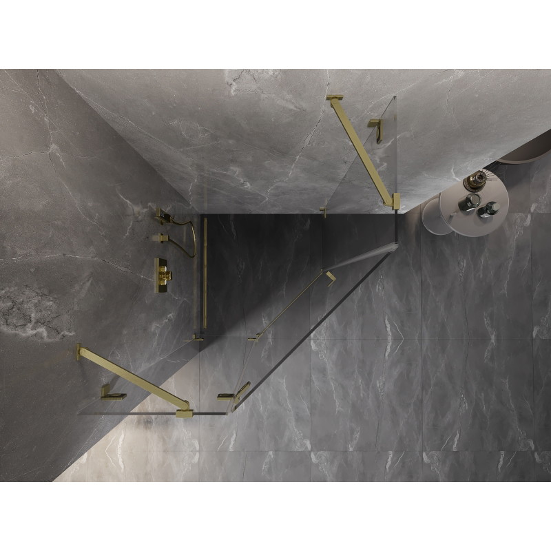 Mexen Lunar penkiakampė dušo kabina su kairiuoju atidaromu durimis, 100 x 100 cm, skaidri, auksinė matinė