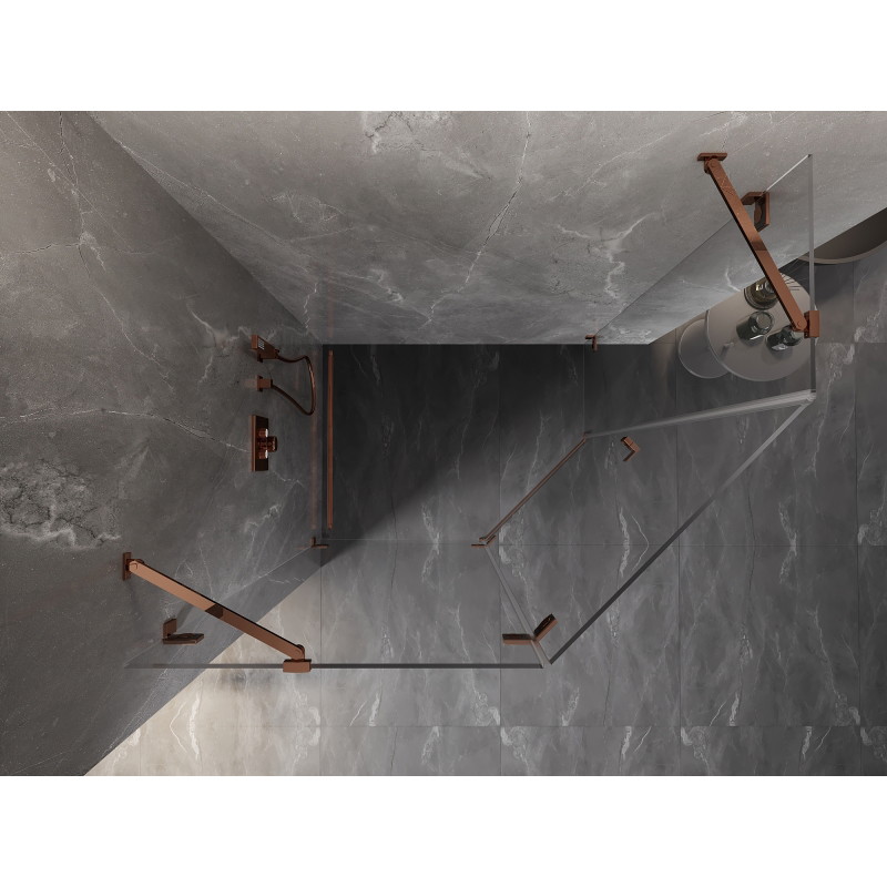 Mexen Lunar penkiakampė dušo kabina atveriama kairė 100 x 80 cm, skaidri, rožinis auksas - 831-100L-080P-60-00-L