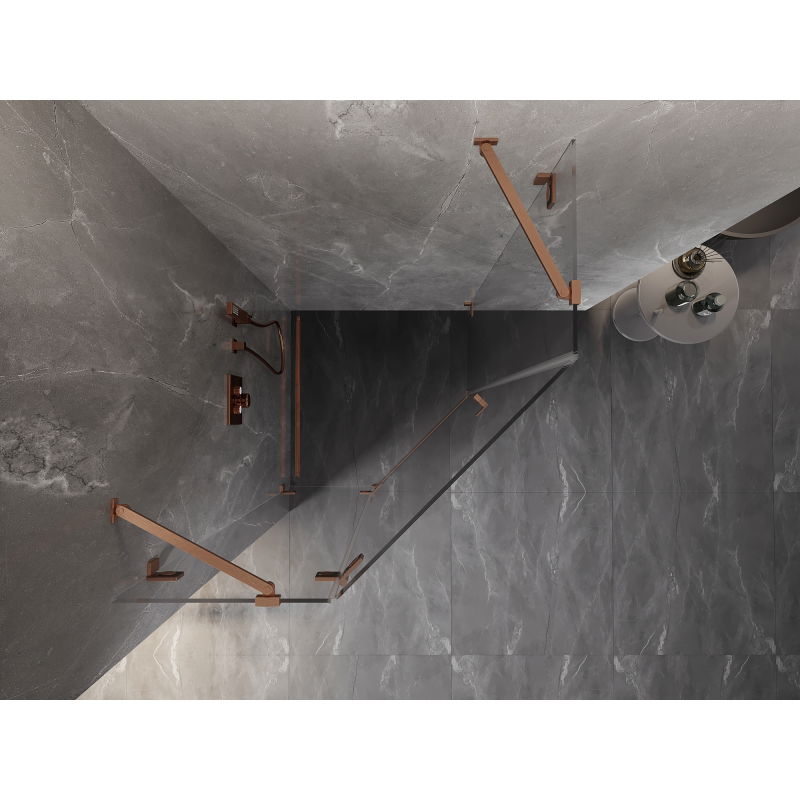 Mexen Lunar penkiakampė dušo kabina, atveriama, kairė 80 x 80 cm, skaidri, šepečiu valyta varis - 831-080L-080P-65-00-L