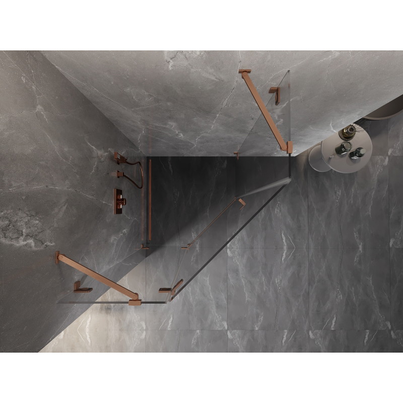 Mexen Lunar penkiakampė dušo kabina su atidaromomis durimis, kairė 80 x 80 cm, permatoma, šlifuotas varis