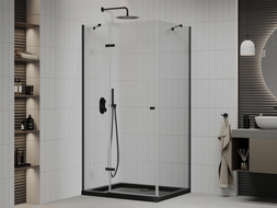 Mexen Roma atveriamasis dušo kabinas 100 x 80 cm, skaidrus, juodas + Padėklas Flat, juodas - 854-100-080-70-00-4070B