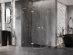 Mexen Lunar L pusapvalė dušo kabina, atidaroma į kairę, 100 x 90 cm, permatoma, auksinė matinė - 833L-100L-090P-55-00