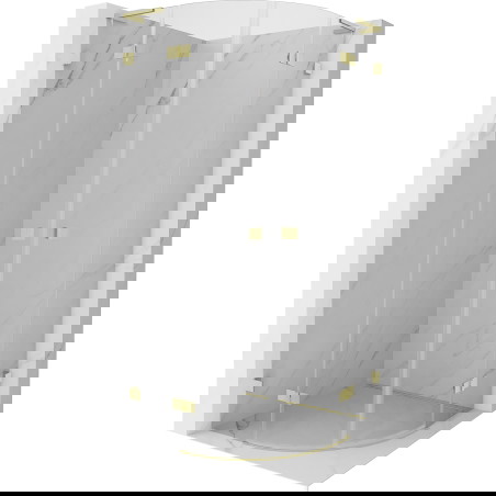Mexen Lunar L pusapvalė dušo kabina su atveriamomis durimis 100 x 100 cm, skaidri, auksinė šukuota - 833L-100L-100P-55-00