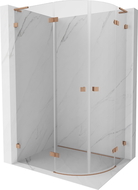 Mexen Lunar L pusapvalė dušo kabina su varstomomis durimis, kairinė 90 x 80 cm, skaidri, šlifuotas varis - 833L-090L-080P-65-00