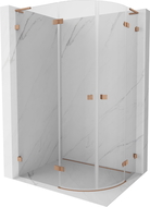 Mexen Lunar L pusapvalė dušo kabina su kairiuoju durų atidarymu 100 x 90 cm, skaidri, šlifuoto vario apdaila