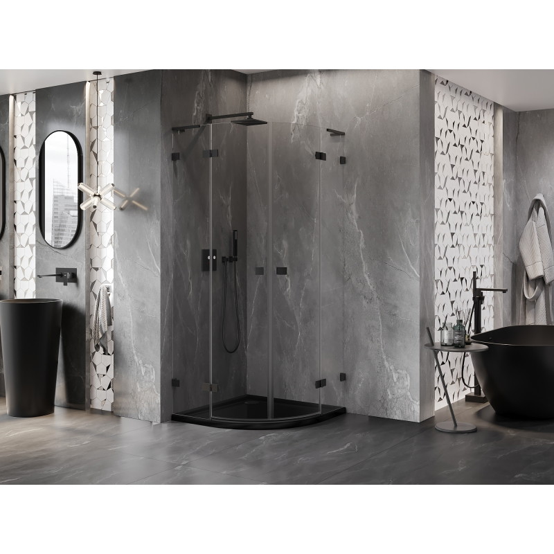 Mexen Lunar L pusapvalė atverčiama dušo kabina 90 x 90 cm, skaidri, juoda - 833L-090L-090P-70-00