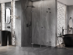 Mexen Lunar L pusapvalė dušo kabina atverčiama kairė 90 x 80 cm, skaidri, gun metal - 833L-090L-080P-95-00