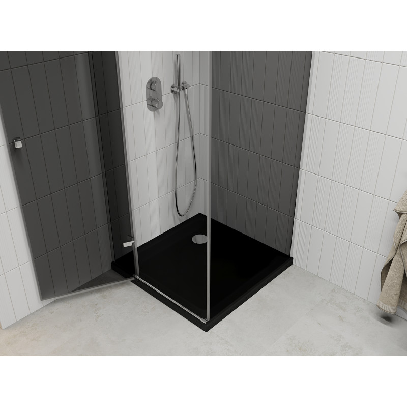 Mexen Roma dušo kabina su atveriamomis durimis 90 x 90 cm, grafitas, chromas + padėklas Flat, juodas - 854-090-090-01-40-4070